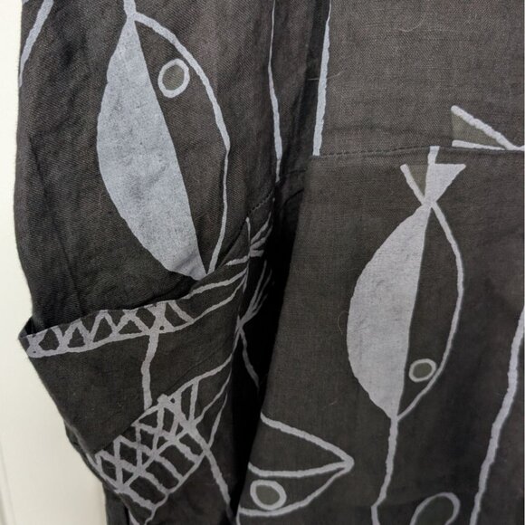 T by Transparente Fish Linen Dress Womens Size XXL Black Italian Lagenlook - Picture 5 of 9